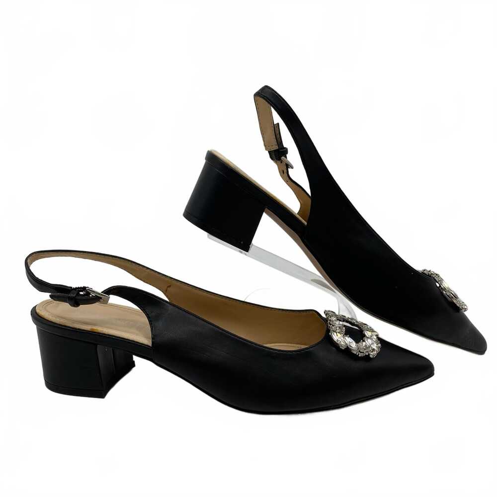 Adrienne Vittadini Black Heels Rhinestone Buckle Kitten | Womens 11